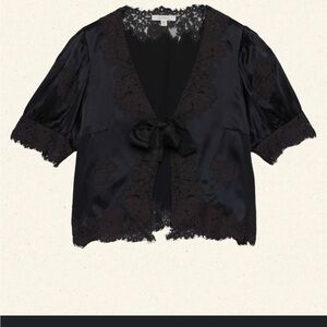 Doen Idella Silk Top Black Lace Trim Blouse